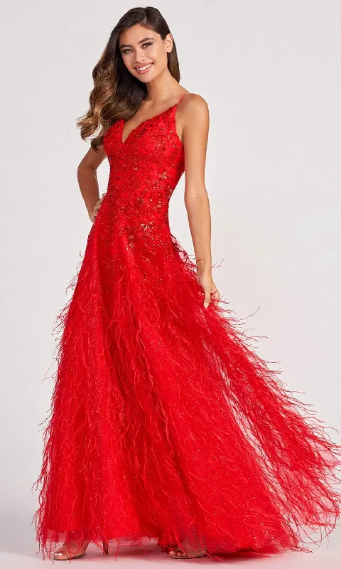 Effortless Comfort Relaxed Soft Fashion Colette By Daphne CL2044 - Sleeveless Feathered Evening Dress
