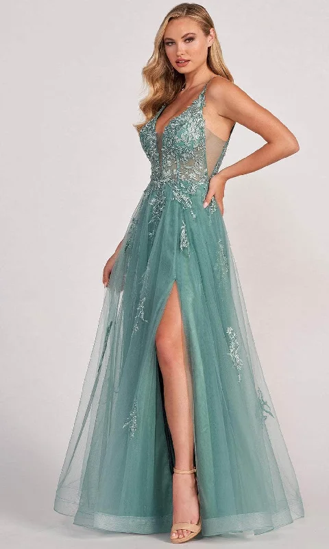 Sporty Comfort Cozy Pieces Wear Colette By Daphne CL2074 - Appliqued V-Neck Evening Dress