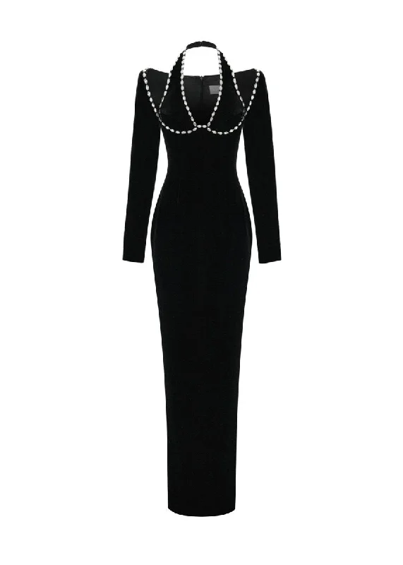 Soft Feel Trendy Warm Pieces Crystal-embellished velvet maxi dress