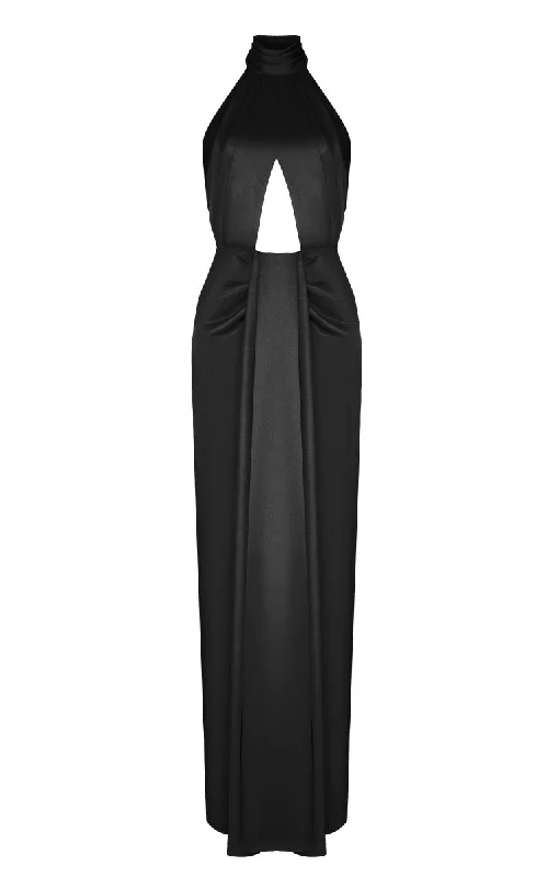 Minimal Comfort Relaxed Streetwear Fit Cutout halterneck draped satin maxi dress