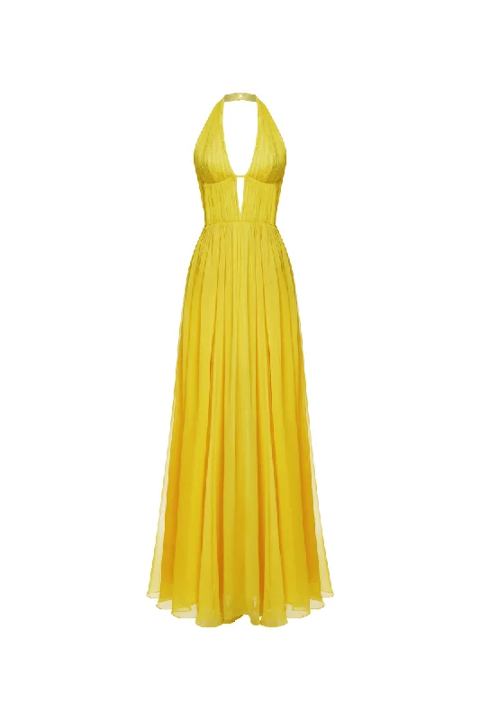 Relaxed Fit Fashionable Cozy Wear Draped chiffon maxi dress