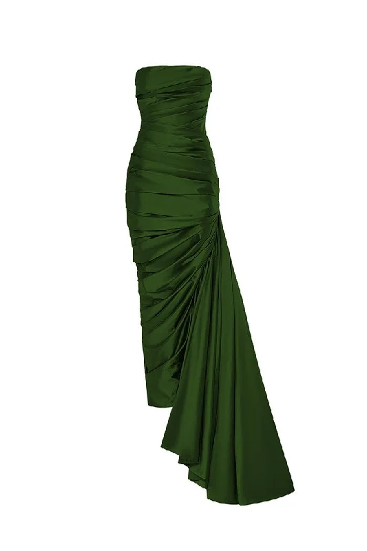 Trendy Casuals Soft Casual Wearable Draped corset silk gown with a side train