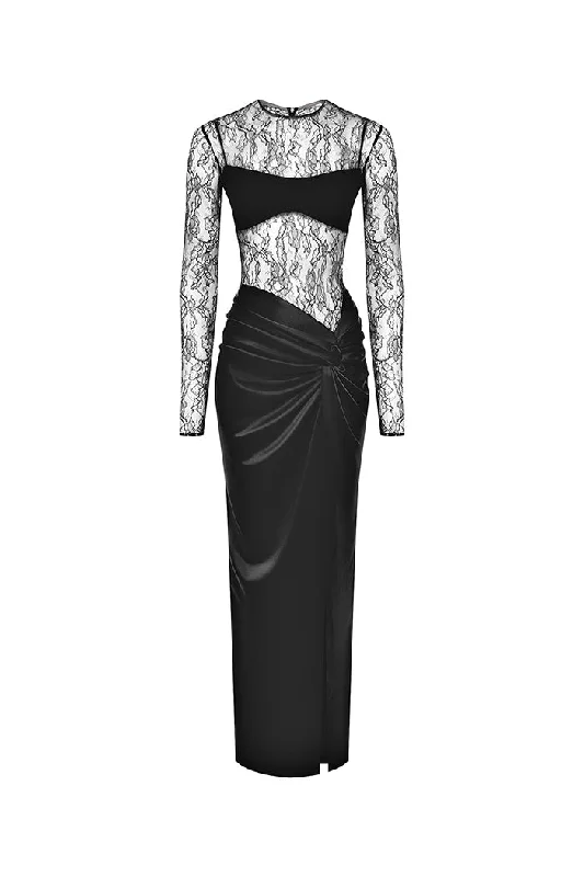 Comfortable Looks Relaxed Comfort Pieces Draped lace and satin maxi dress with a covering top