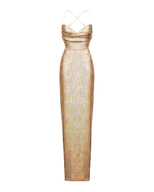 Stylish Ease Trendy Cozy Wearables Draped open-back sequined maxi dress