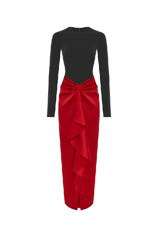 Fashion Comfort Streetwear Comfort Pieces Draped satin and biflex maxi dress