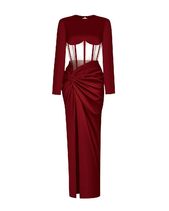 Versatile Outfits Stylish Relaxed Clothing Draped satin corset dress with long sleeves