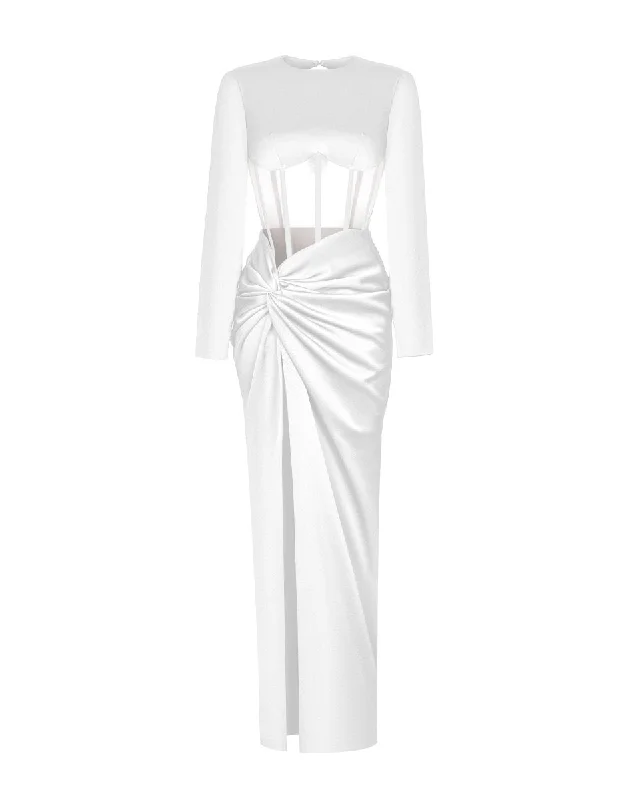 Cozy Apparel Comfortable Chic Choices Draped satin corset dress with long sleeves