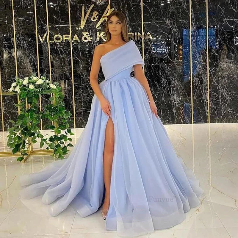 Everyday Outfits Fashionable Cozy Looks Elegant Sky Blue Organza Formal Evening Dresses
