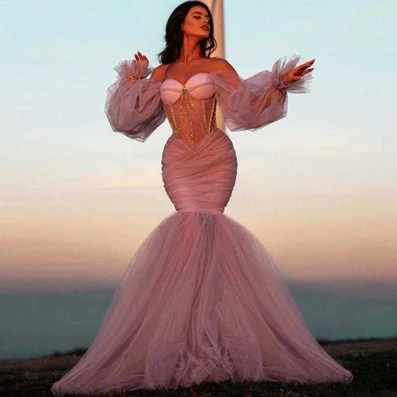 Effortless Dressing Effortless Cozy Wear Dusty Pink Tulle Mermaid Evening Dresses