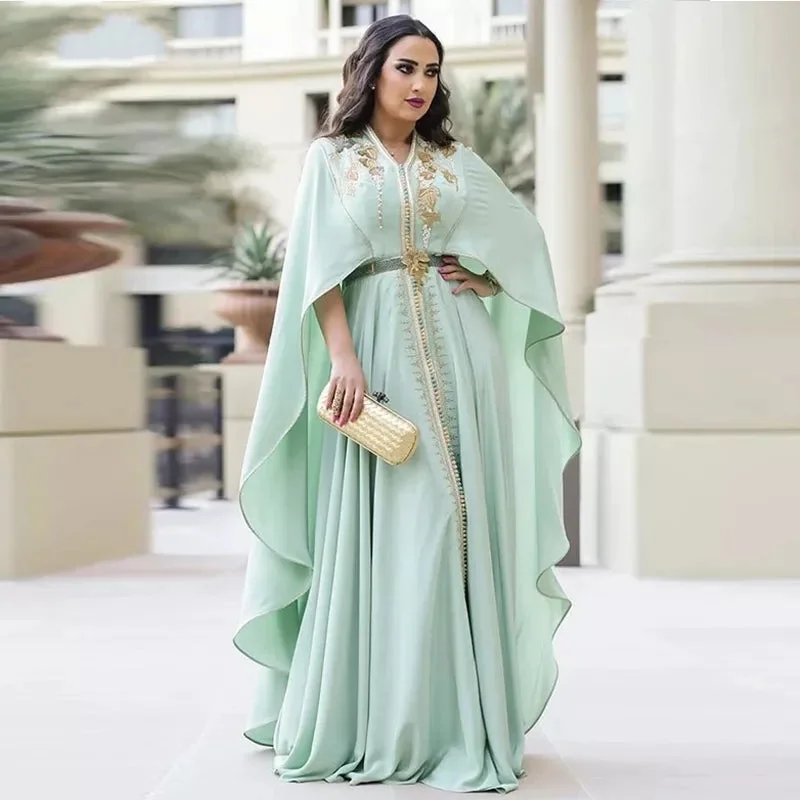 Comfy Chic Affordable Soft Fit Moroccan Caftan Mint Green Evening Dresses Long TB1473