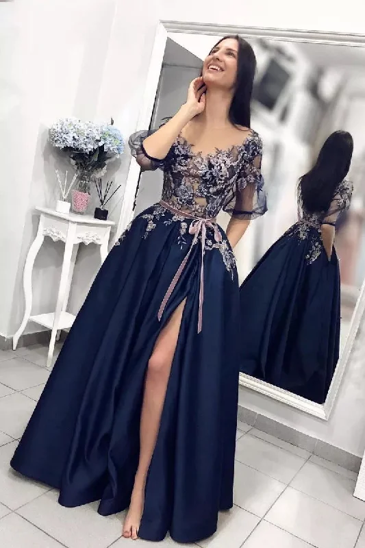 Cozy Knits Trendy Streetwear Outfits Navy Blue Formal Evening Gown