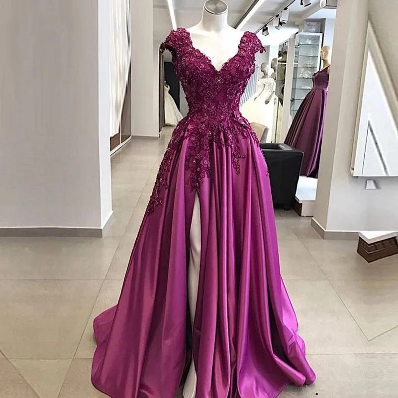 Layered Comfort Comfy Layering Trends Lace Flower High Slit Evening Dresses