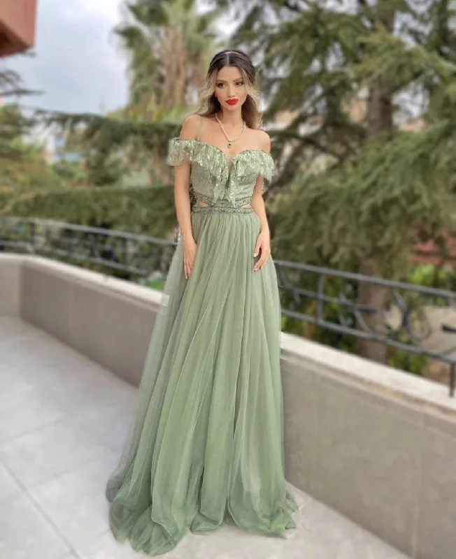 Timeless Comfort Comfortable Wardrobe Pieces Sage Green Evening Dress A-Line Sweetheart Off Shoulder