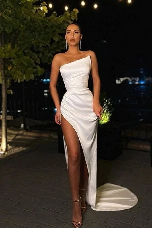 Versatile Comfort Stylish Relaxed Clothing Sexy White Prom Dresses With High Split Satin Evening Gowns