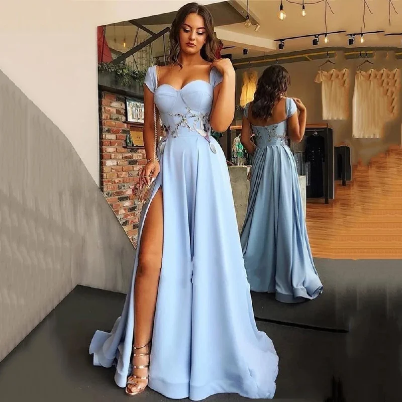 Modern Chic Comfortable Layered Looks Sky Blue Evening Dresses Sexy High Side Split