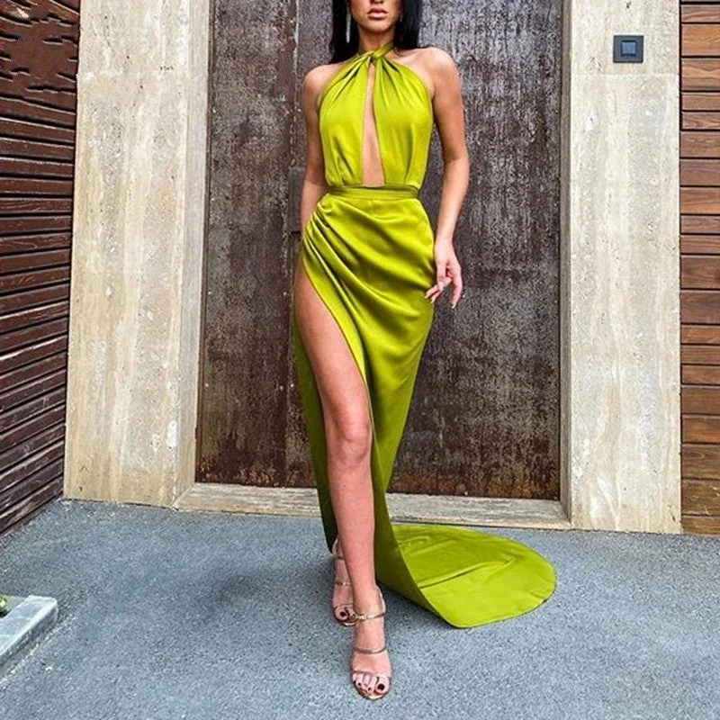 Chic Outfits Soft Street Fashion Vestidos De Fiesta Halter Neck Evening Dress Long