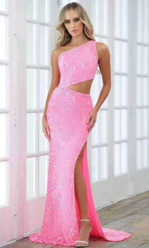 Soft Knitwear Relaxed Soft Fashion Aleta Couture 889 - One-Sleeve Rhinestone Embellished Prom Gown