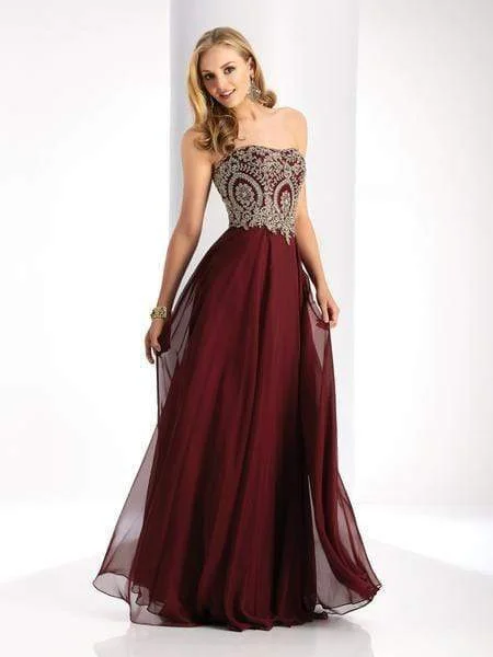 Trendy Wear Simple Chic Pieces Clarisse - 3000 Strapless Gilt-Appliqued Chiffon Long Gown