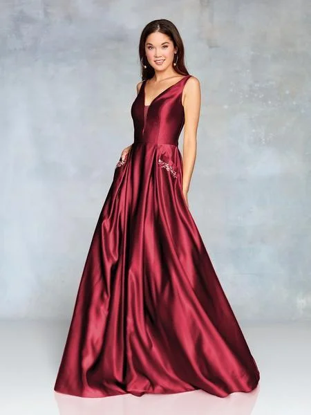 Comfortable Dresses Fashionable Cozy Wear Clarisse - 3741 V Neck Corset Lace Up Back Satin Dress