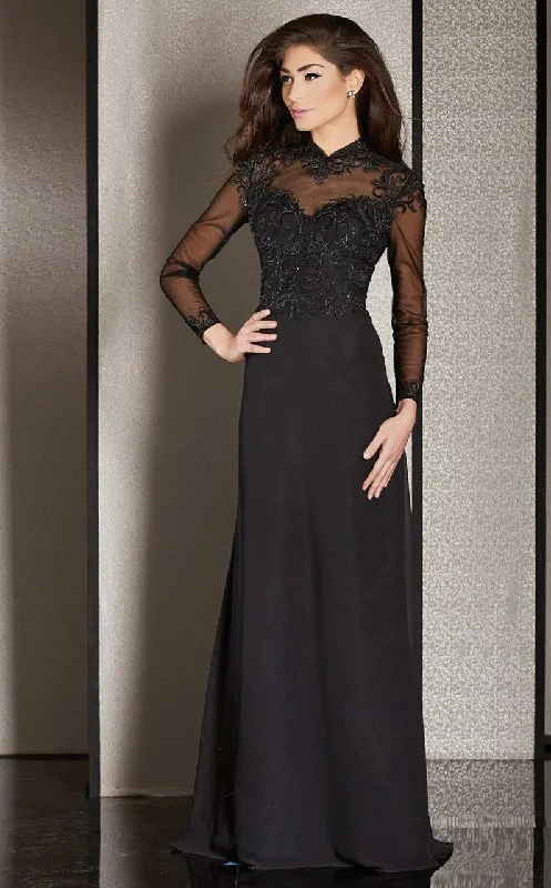 Warm Wear Trendy Casual Comfort Clarisse - M6212 Embroidered Illusion Long Sleeve Gown