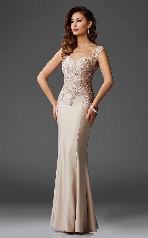 Lounge Chic Stylish Relaxed Clothing Clarisse - M6416 Intricate Floral Applique Sheath Gown Lounge Chic Stylish Relaxed Clothing Clarisse - M6416 Intricate Floral Applique Sheath Gown
