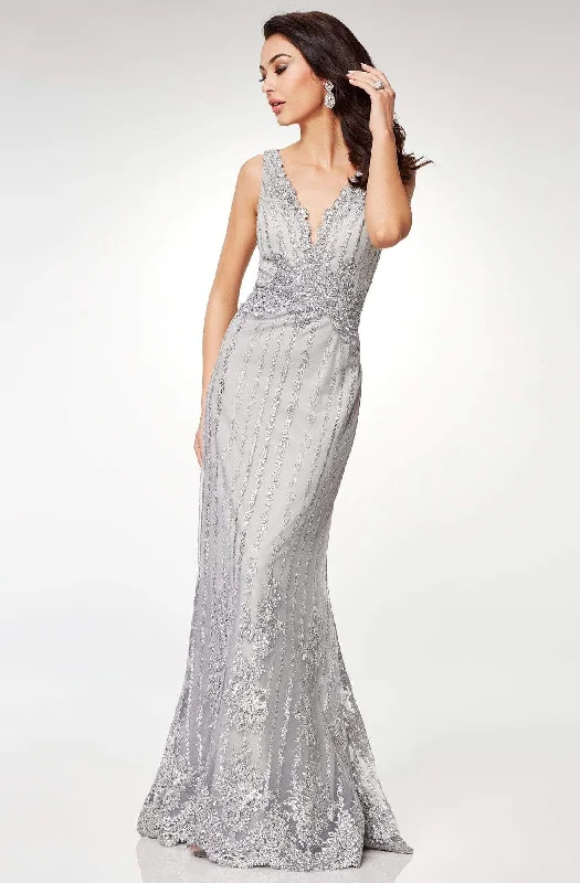 Layered Comfort Trendy Soft Comfort Clarisse - M6501 Adorned Lace Applique Long Sheath Gown