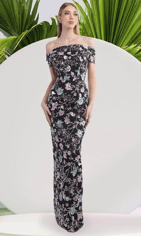 Simple Style Trendy Warm Layered Pieces Janique 2444 - Floral Print Sheath Long Dress