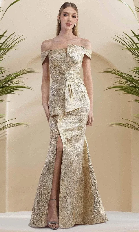 Layered Style Soft Wear Pieces Janique 24982 - Drop Off Shoulder Mermaid Gown