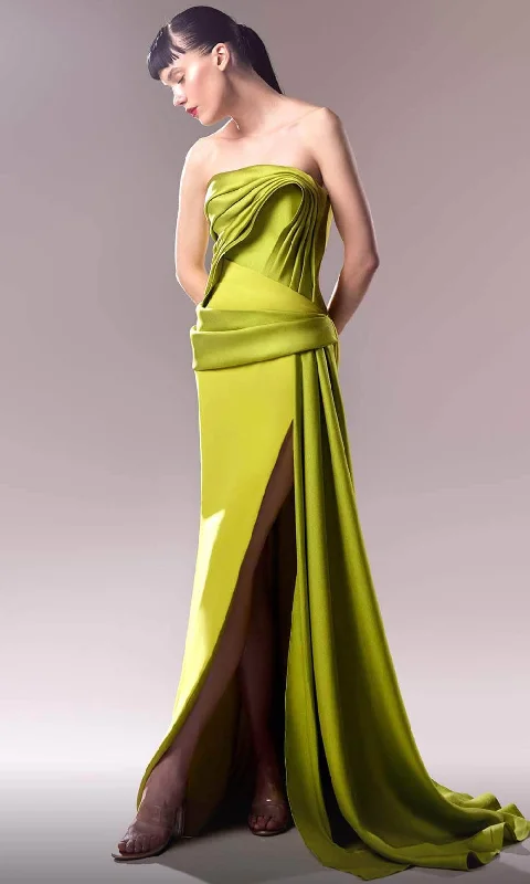 Cozy Layers Stylish Relaxed Pieces MNM Couture G1617 - Pleat Ornate Evening Dress with Slit