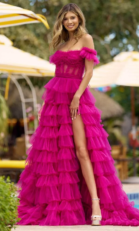 Smart Casuals Relaxed Streetwear Fit Sherri Hill 55850 - Off Shoulder Ruffle Evening Gown